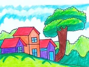 draw a natural scenery for kids