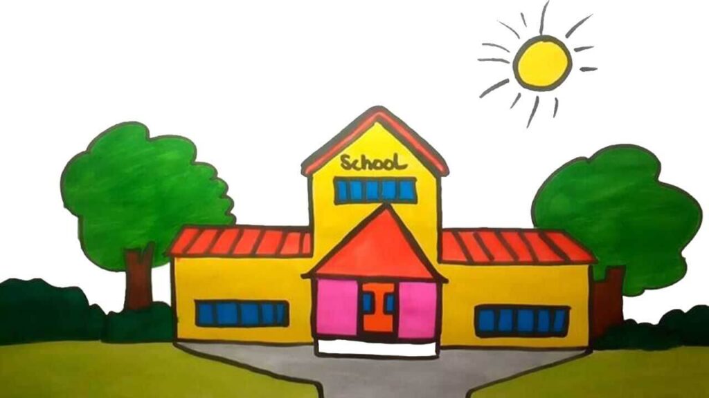 Easy How to Draw a School Tutorial Video and Coloring Page
