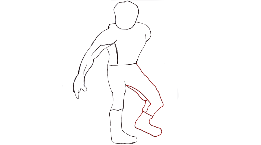 11) Step 11 Draw left leg of the spider man