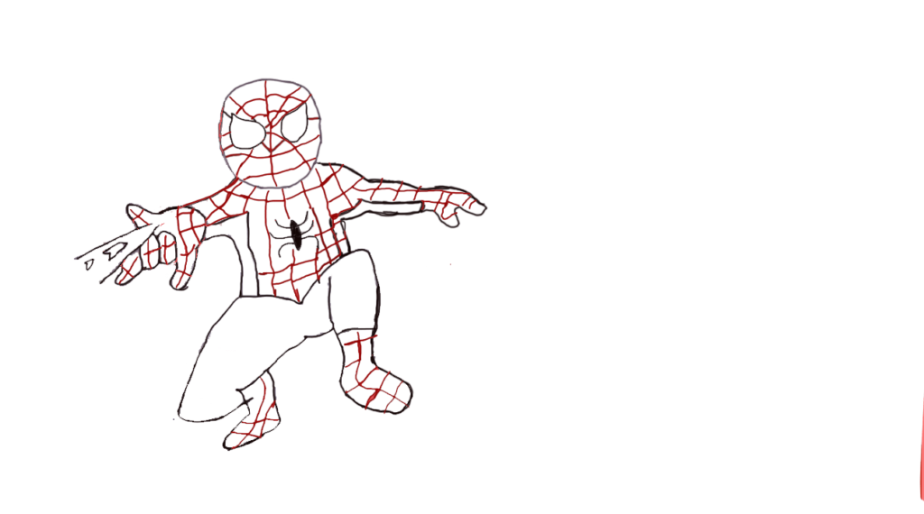 7) Step 7 Draw lines of the spider man