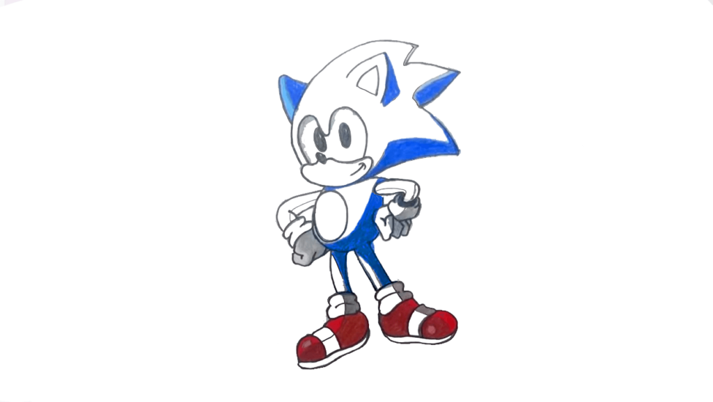Step 12 Put Blue color on the head of sonic drawing 