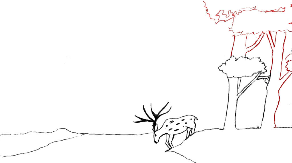 Step 5: Draw other trees on the left side of the scenery drawing