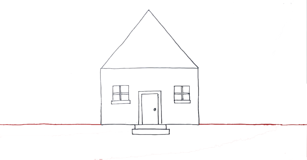 Step 6: Draw line make the ground of the house drawing