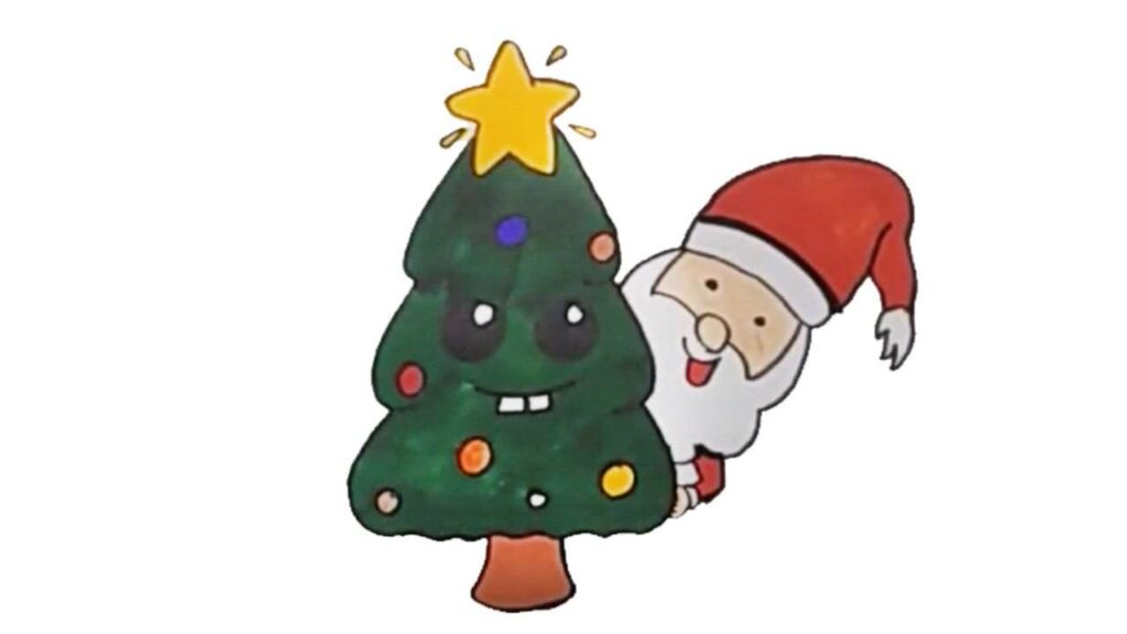 How To Draw Cartoon Santa Claus With Christmas Tree Step By Step