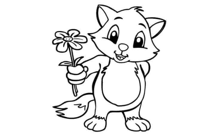 Cat With Flower coloring Pages