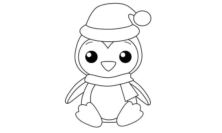 penguin wearing a cap coloring pages