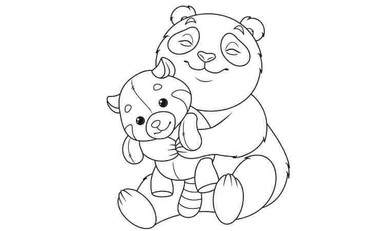 panda hugs toy red coloring pages