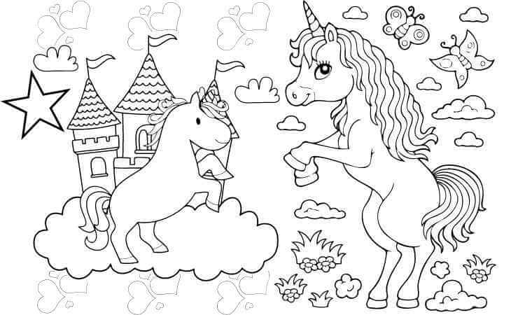 Collection of unicorn coloring pages