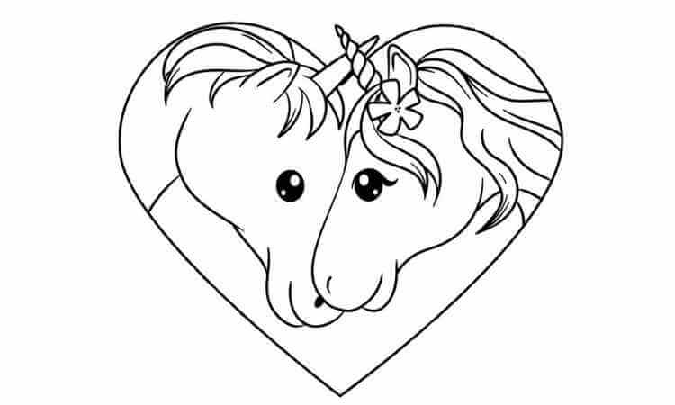 Heart shape unicorn coloring pages