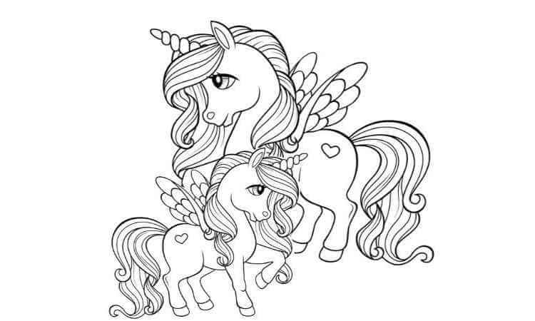 Mother and baby unicorn coloring pages