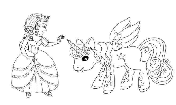 Princess and unicorn coloring pages