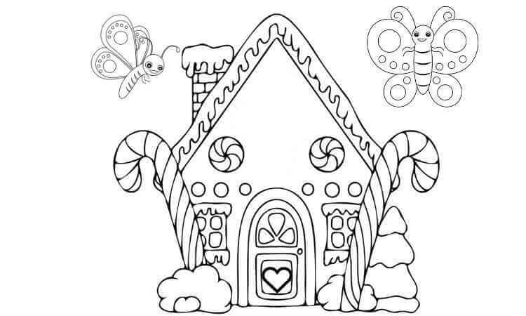 butterflies and fairy house coloring pages