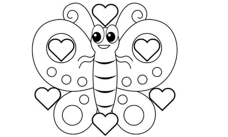 heart-themed butterfly coloring pages
