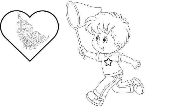 kid running behind the butterfly coloring pages