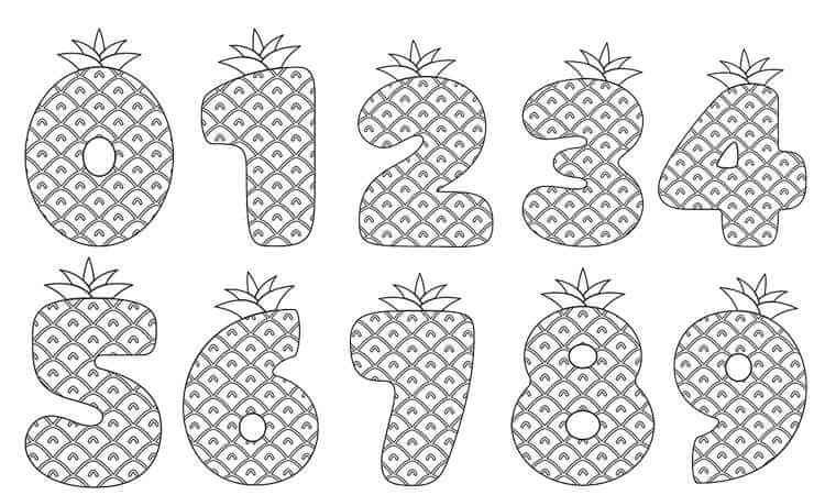 0 to 9 fruits number coloring pages