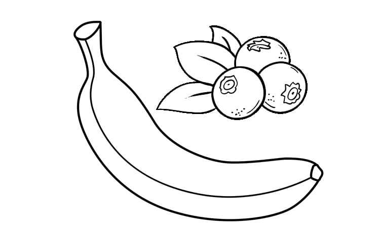 Banana and blueberries coloring pages