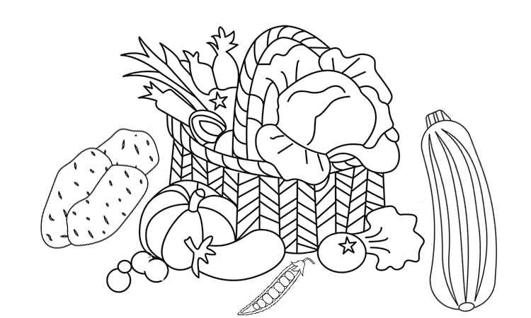 Basket of Vegetable veggies coloring pages