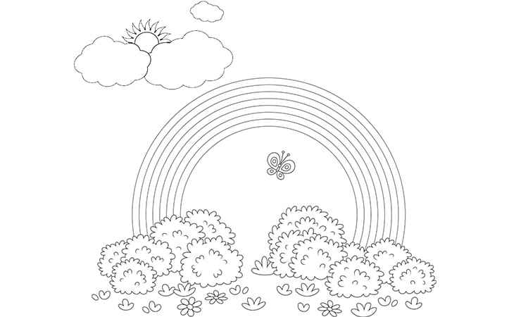 Bright sunny day with a rainbow coloring pages