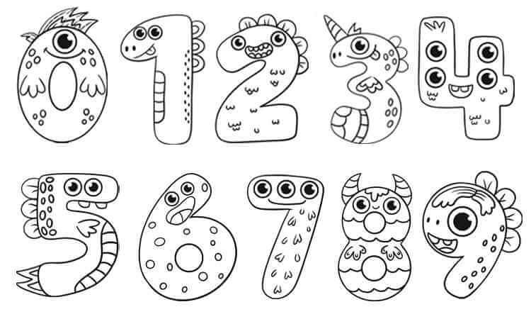 Cute cartoon number coloring pages