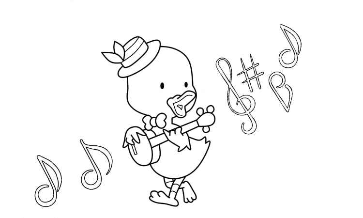 Duck playing music coloring pages
