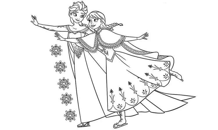 Elsa and Anna Skating coloring pages