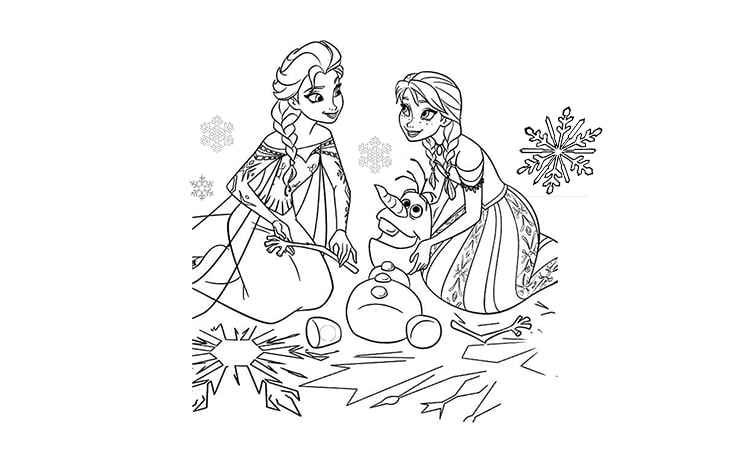 Elsa and Anna with Olaf coloring pages