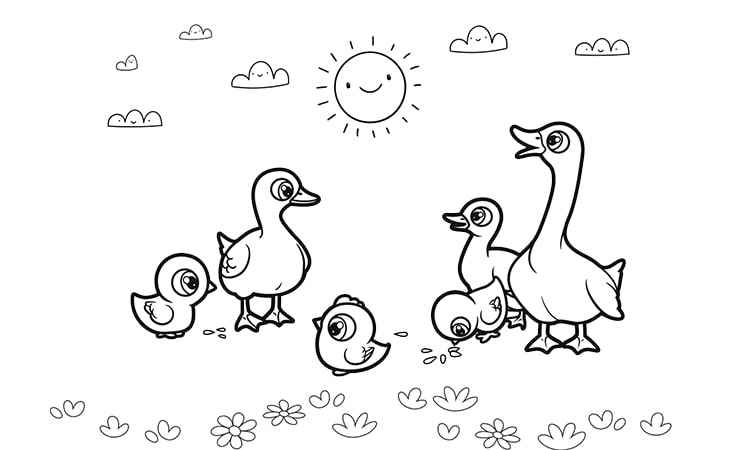 Grain-eating duck family coloring pages