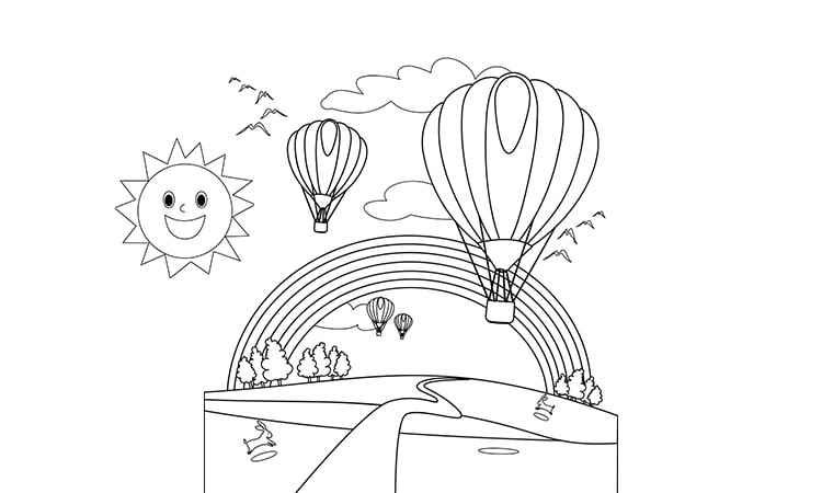 Hot air balloons and rainbow coloring pages