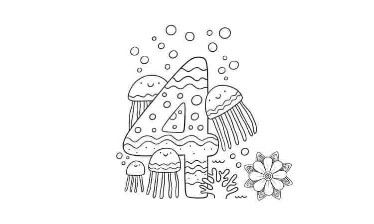 Number Four coloring pages