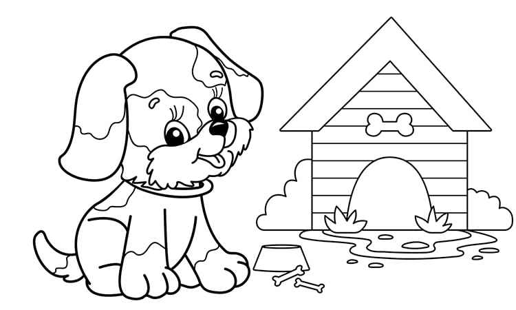 Puppy with his hut coloring pages