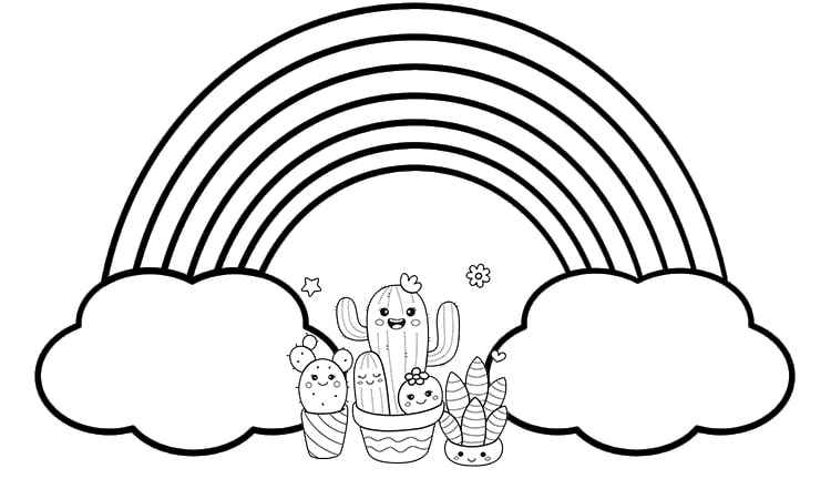 Rainbow and Cactus coloring pages