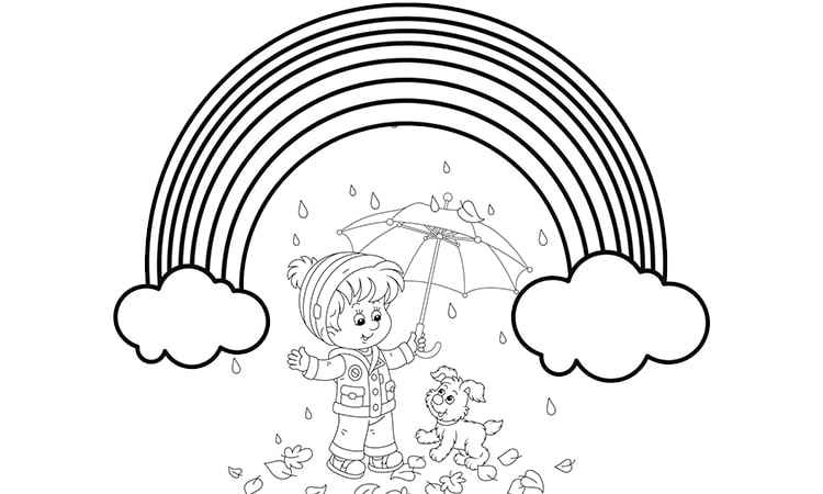 Rainbow during rain coloring pages