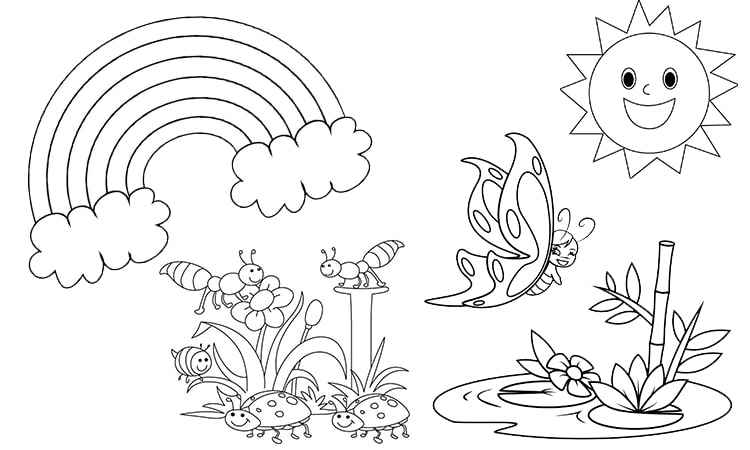 Rainbow with plants coloring pages