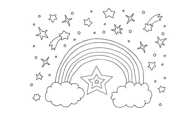 Rainbow with stars coloring pages