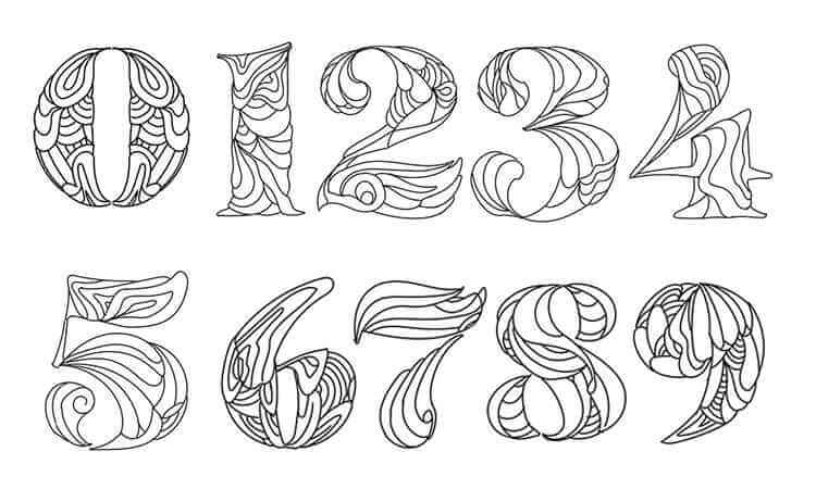 Stylish number coloring pages