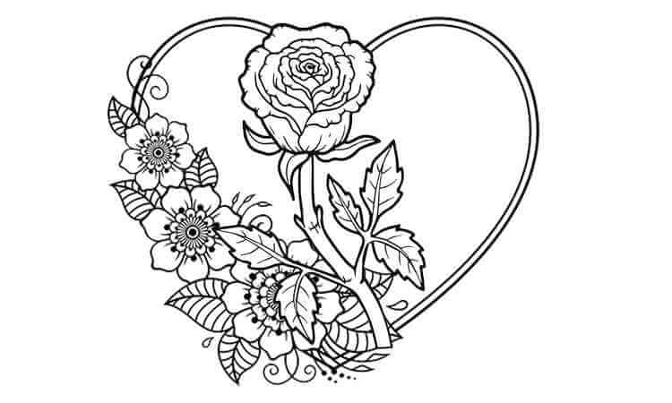 The rose with a heart coloring pages