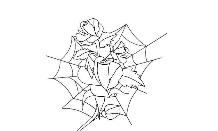The rose with a web coloring pages