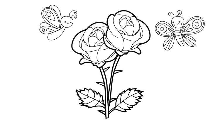 The rose with butterflies coloring pages