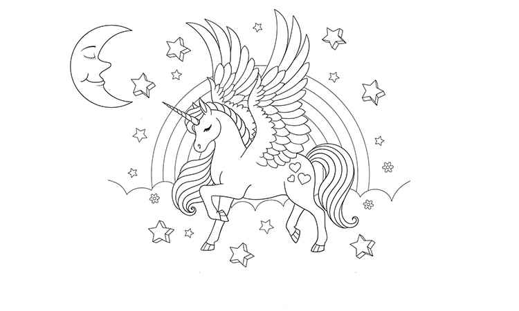Unicorn and rainbow coloring pages