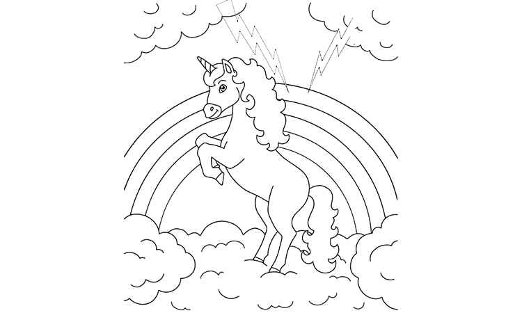 Unicorn under rainbow coloring pages