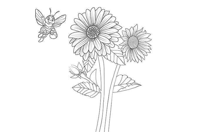 Bee collecting nectar coloring pages