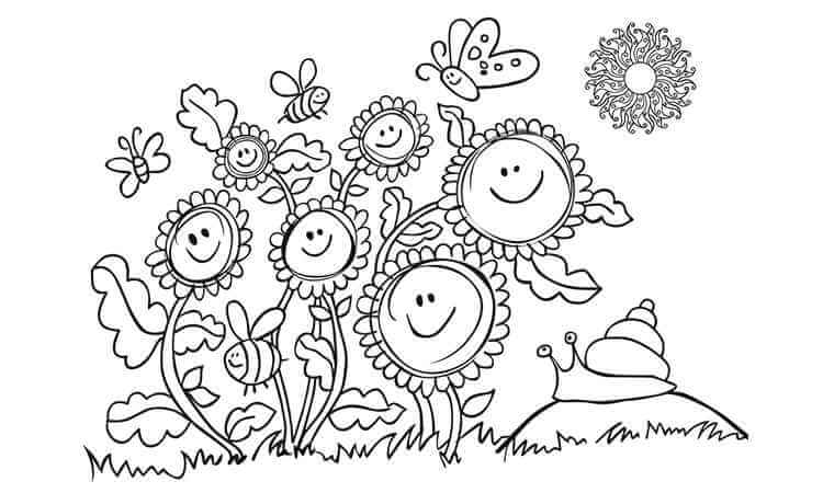 Butterflies and Sunflower coloring pages