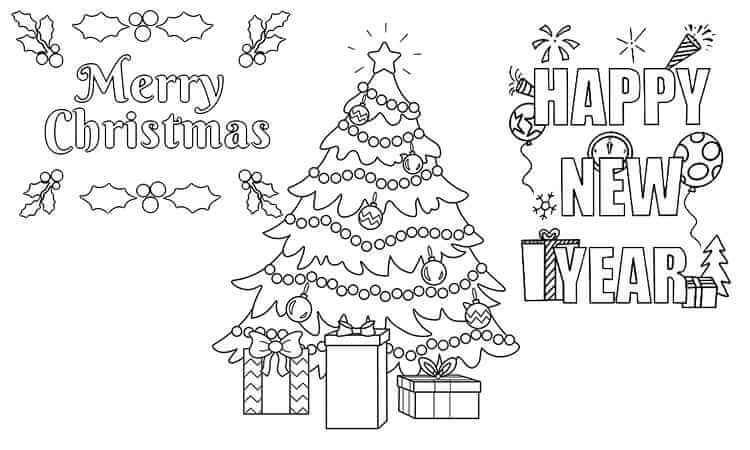 Merry Christmas and New year coloring pages