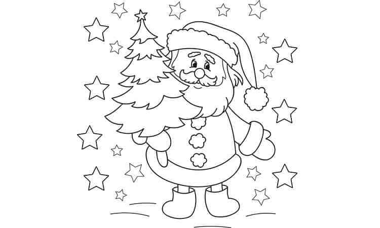 Santa and Christmas tree coloring pages