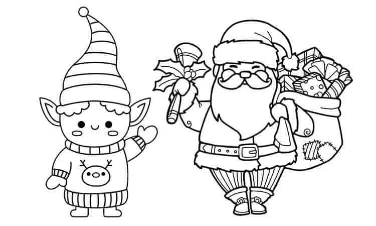 Santa with Elf coloring pages