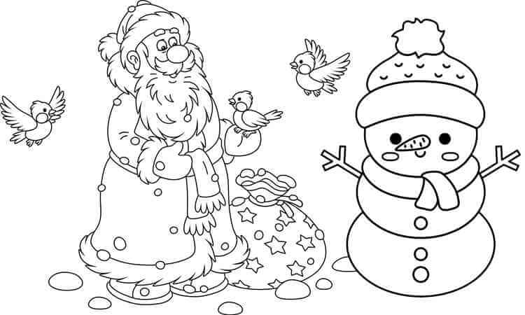 Santa with Snowman coloring pages