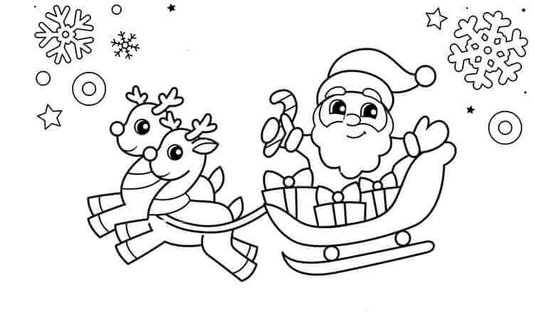 Santa with sleigh and reindeer coloring pages