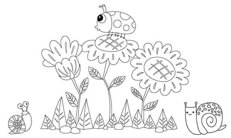 Snails attack sunflowers coloring pages