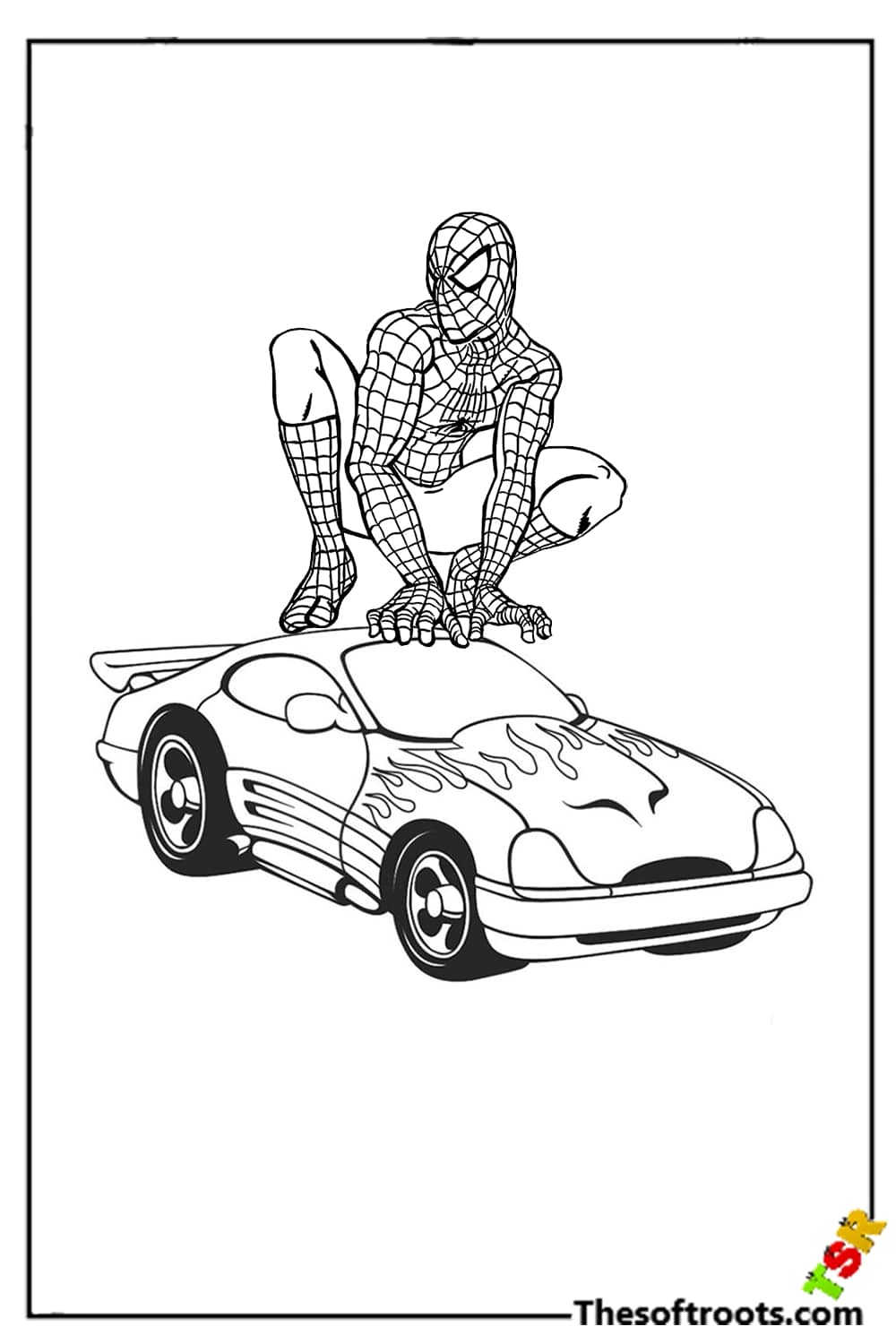 Spiderman on car coloring pages