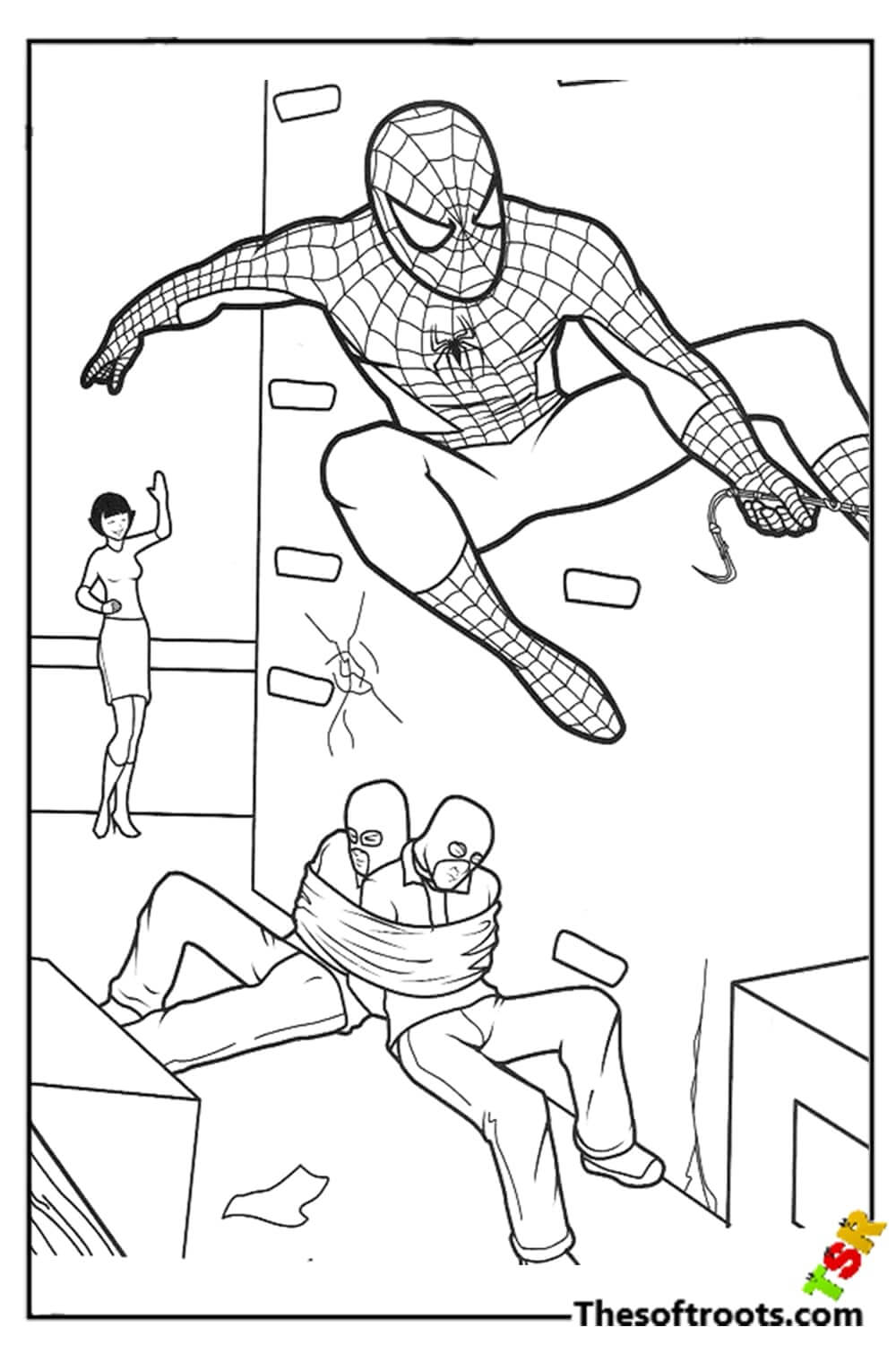 Spiderman saves the girl coloring pages